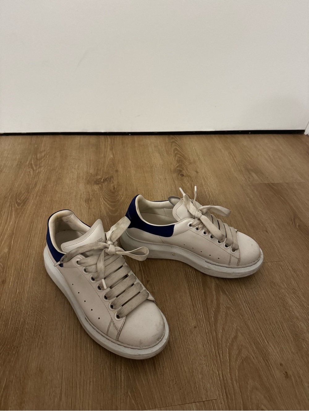 Alexander McQueen White Leather Sneakers with Navy Heel Tab